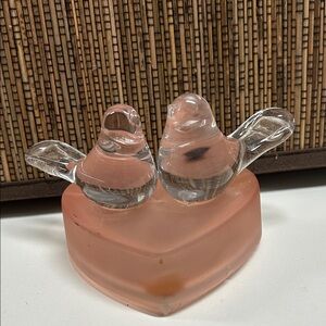 Glass Bird Figurines on Pink Heart Base